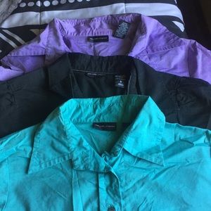 Turquoise, Purple, and Black Work Shirts